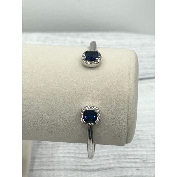 EMA Signed Sterling Silver 925 Lab Created Sapphires CZs Hinged 6.5” Bracelet - Picture 1 of 9